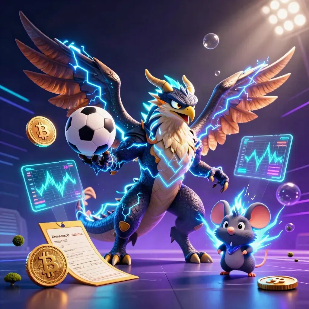 Electric dragon, wind hawk, and thunder-mouse amid sports balls, coins, and lightning